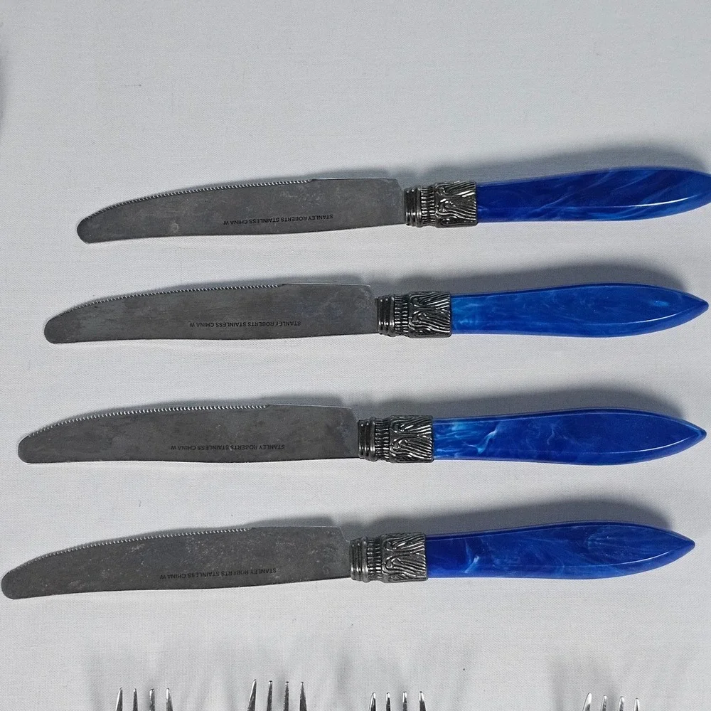 Stanley Roberts 20pc Flatware Set Blue Marbled Resin Handle 18/10 Stainless